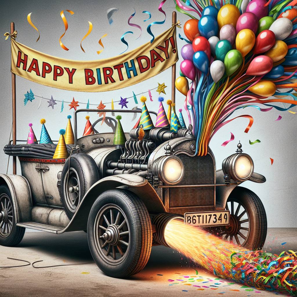 4) Birthday AI Generated Card - Car, and Old (717b6)