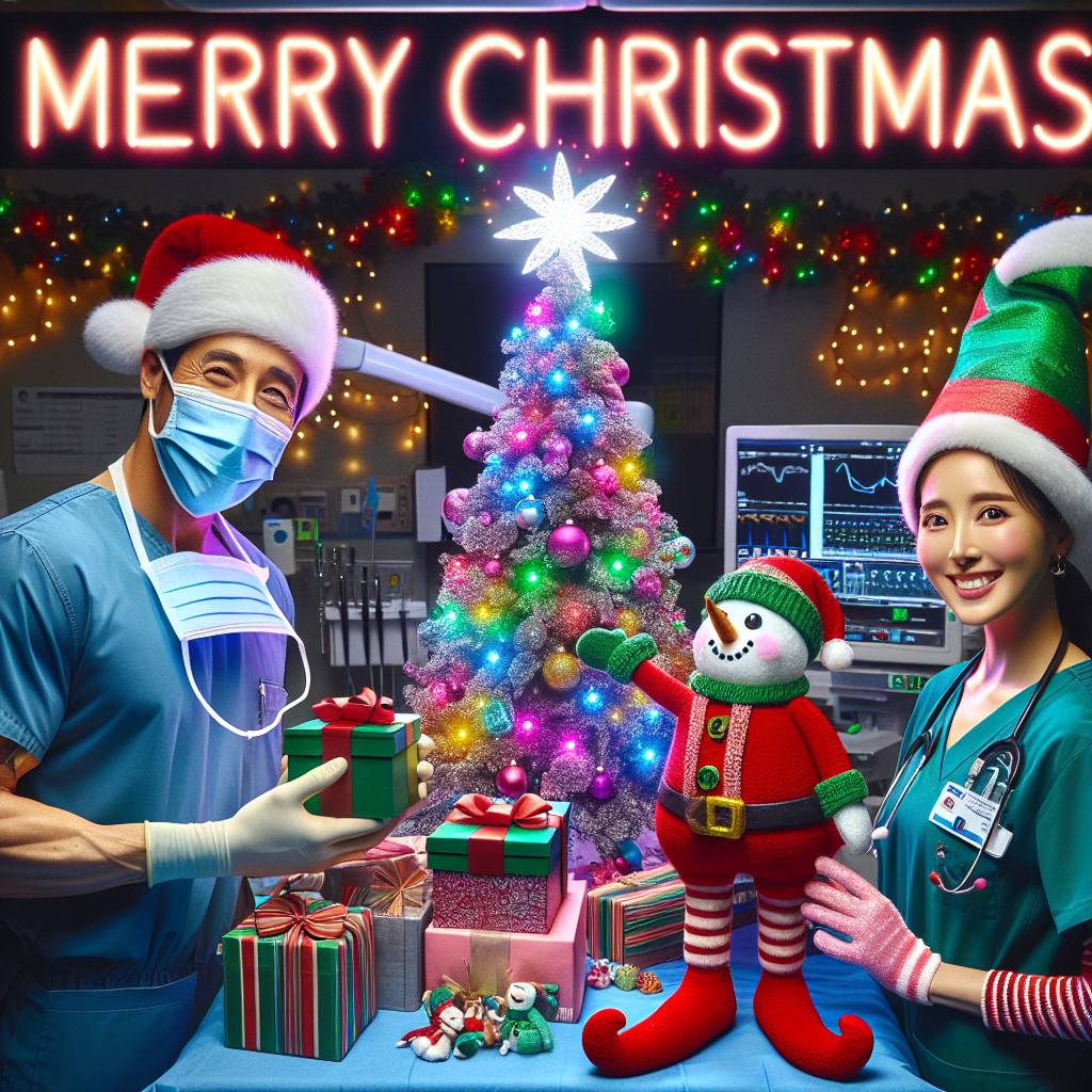 2) Christmas AI Generated Card - Surgeon, Nurse, Operating room, and Christmas tree (8cd27)