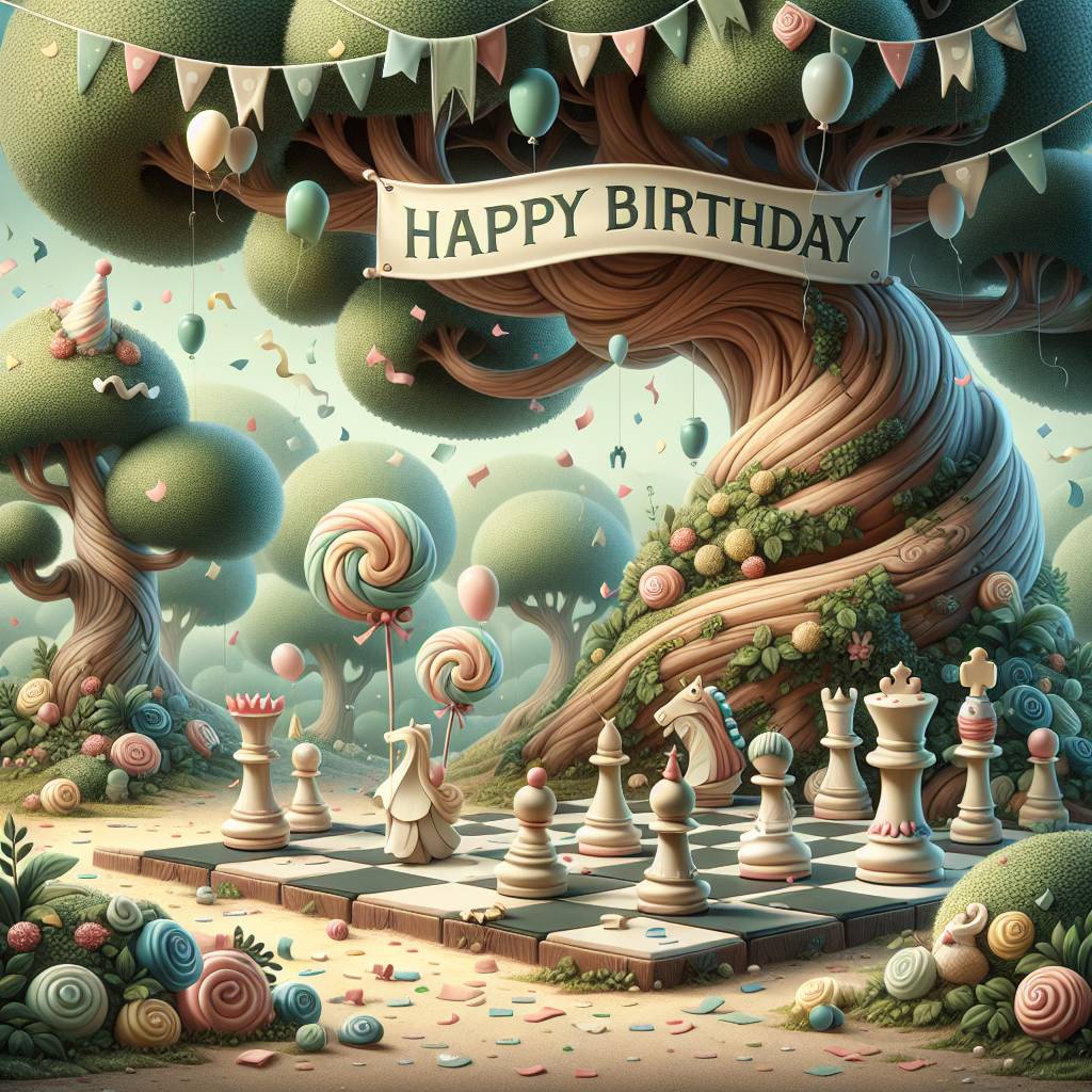 2) Birthday AI Generated Card - Chess, and Trees (66016)