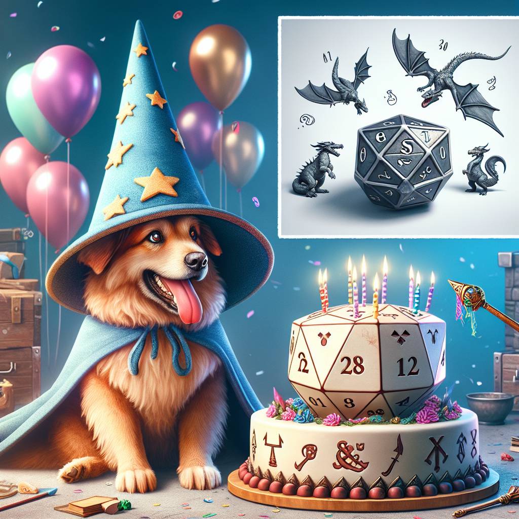 1) Birthday AI Generated Card - Dungeons and dragons, and Dog (29f93)