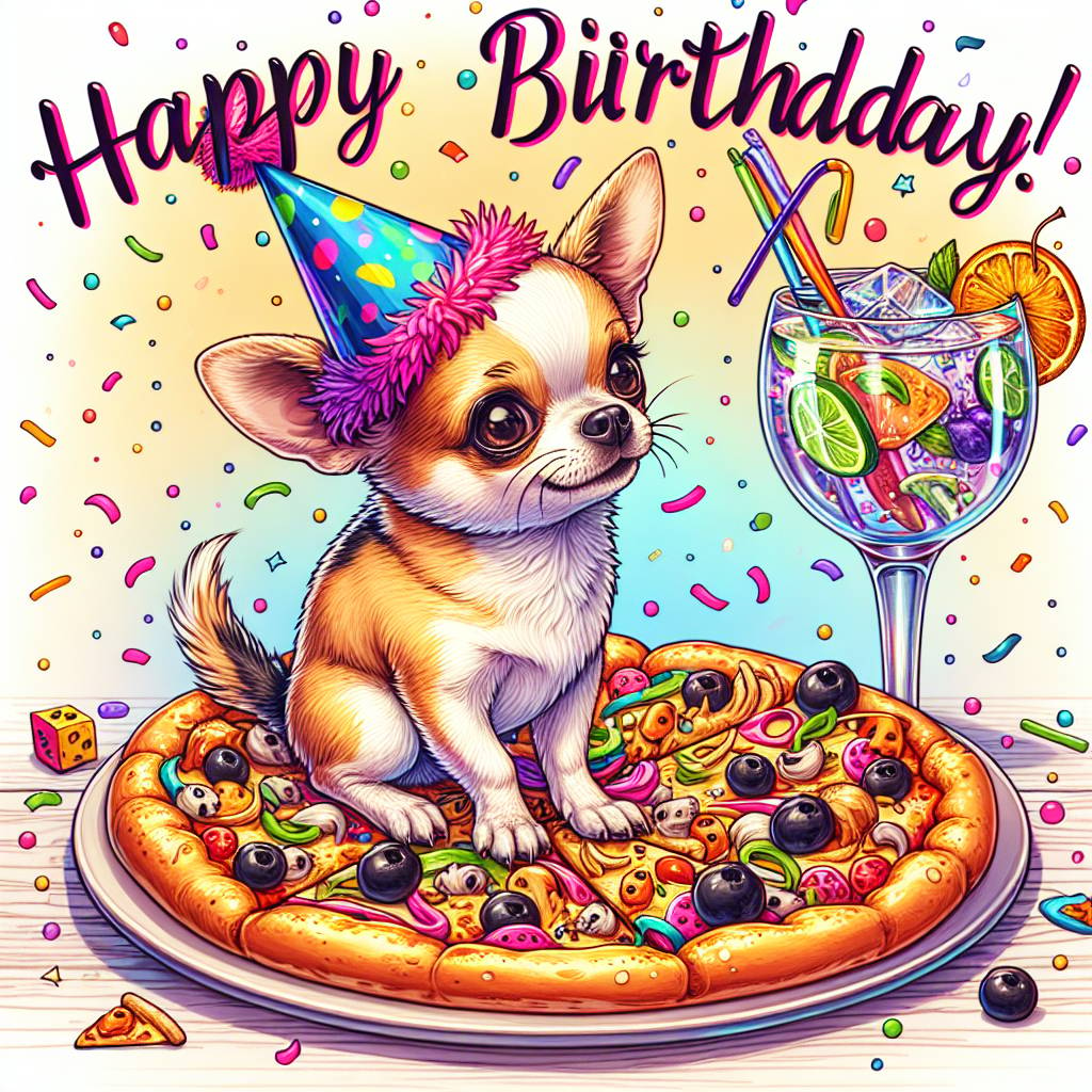 2) Birthday AI Generated Card - Chihuahua , Sex, Bum, Pizza, and Vodka (23bac)