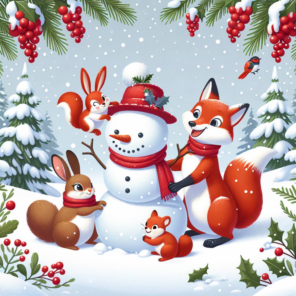 2) Christmas AI Generated Card - Red fox, Rabbit, and Red squirel