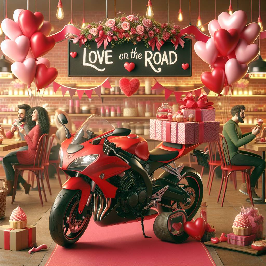 2) Valentines-day AI Generated Card -  Red Harley Davidson Motor bike, and Registration V2 ODD (9787e)