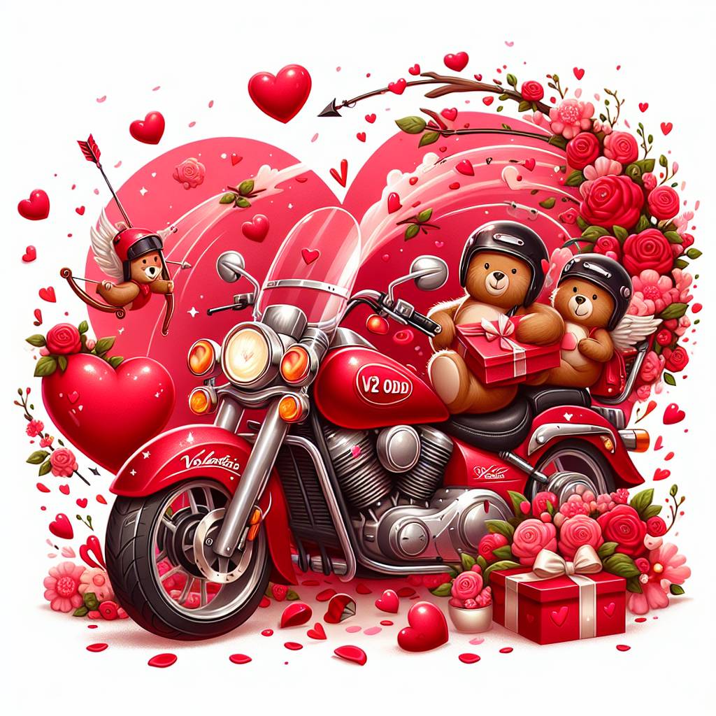 1) Valentines-day AI Generated Card -  Red Harley Davidson Motor bike, and Registration V2 ODD (7ee01)