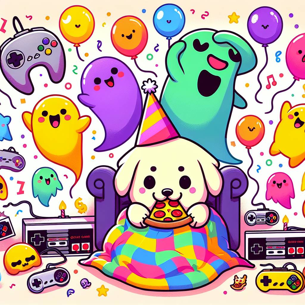 1) Birthday AI Generated Card - Pokemon, Video games, Yellow Labradors, Pizza, Blankets, and Ghosts (a7887)