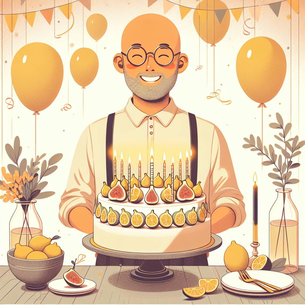 2) Birthday AI Generated Card - Bald, Glasses, Lemon, and Figs (383ef)