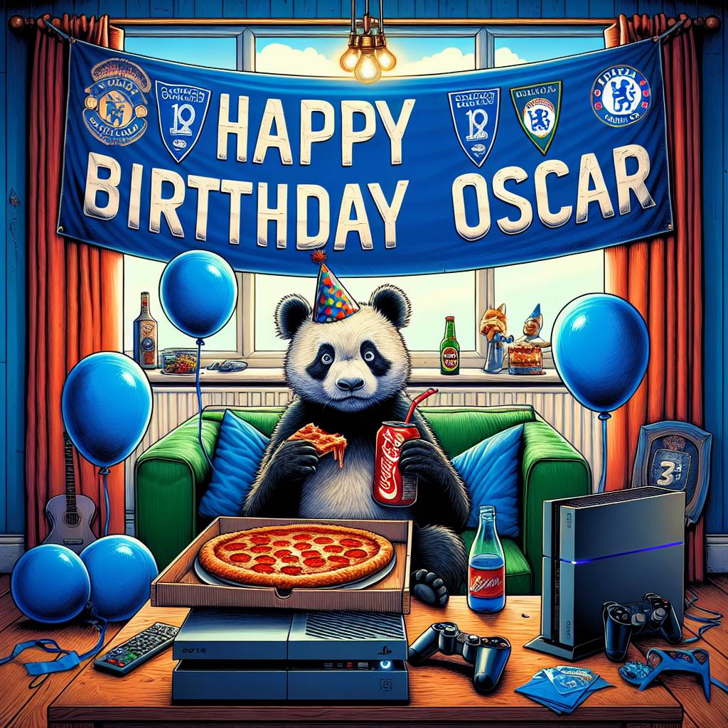 1) Birthday AI Generated Card - Napoli fc, Red panda, Pizza, Ps 5, and Happy 13th birthday Oscar (85bdd)