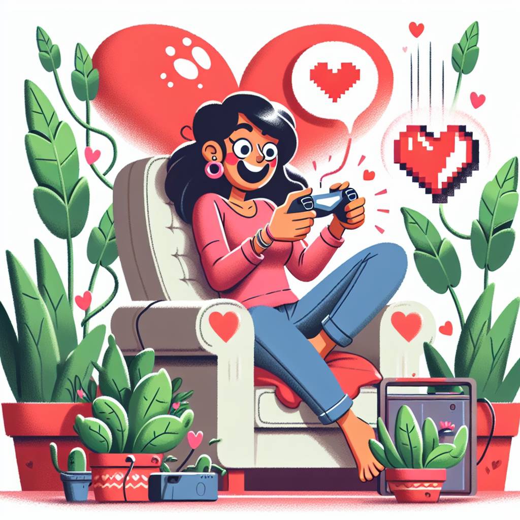 1) Valentines-day AI Generated Card - Gaming , Plants, and Girlfriend  (9967b)