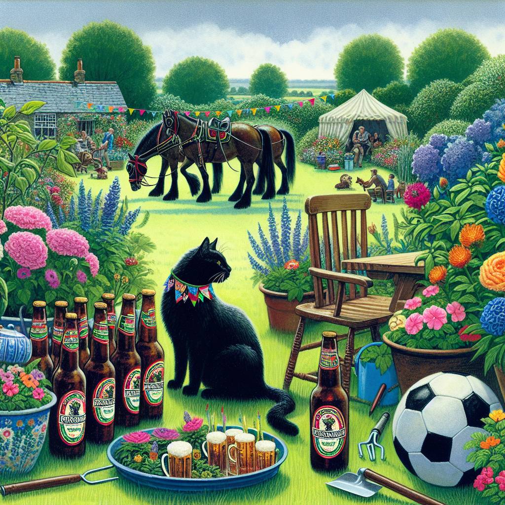 2) Birthday AI Generated Card - Black cat, Gardening , Horse, Soccer ball, Beer, and Portsmouth  (cb783)