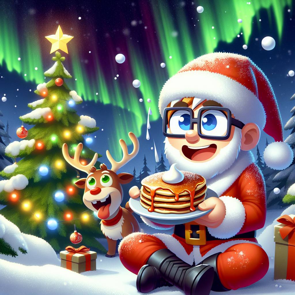 3) Christmas AI Generated Card - gta character eating a pancake in lapland (e653c)