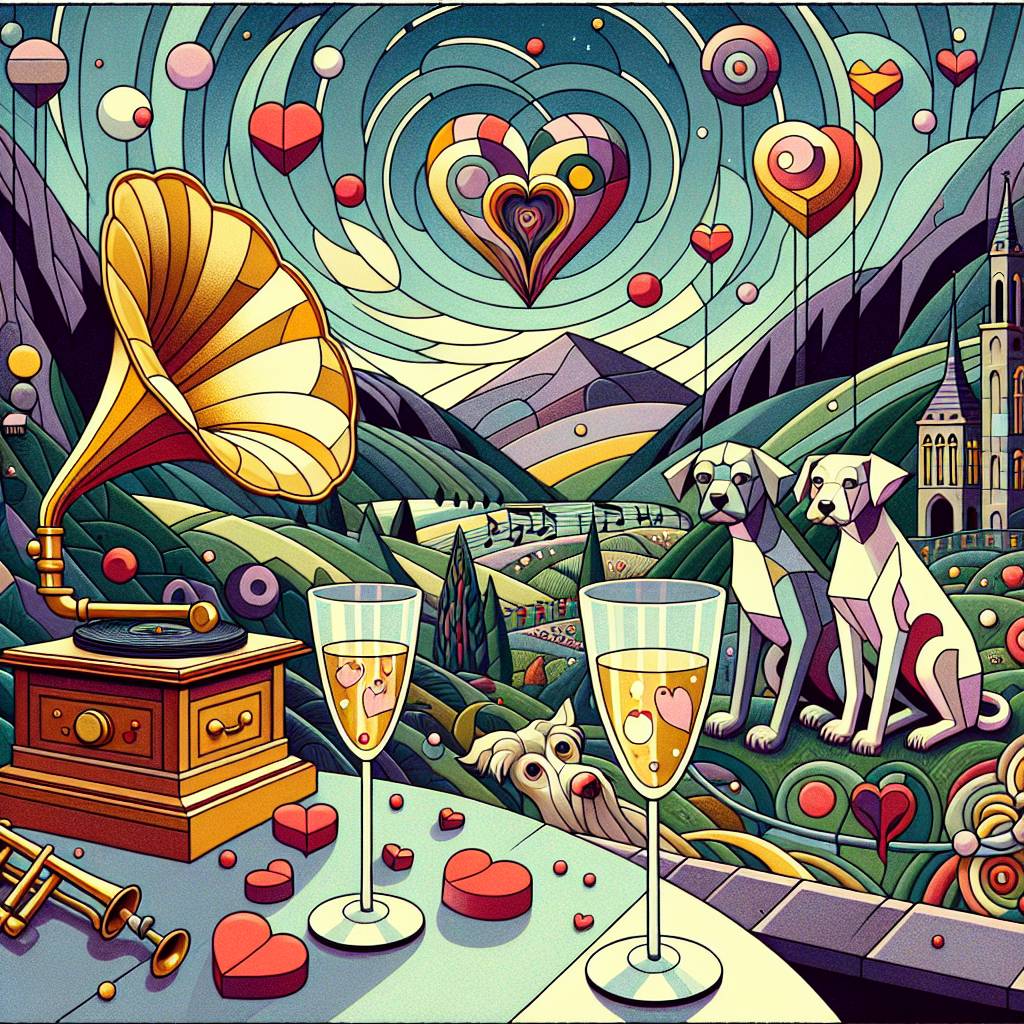 2) Valentines-day AI Generated Card - Vortecist art, Dogs, Music, Champagne, and Cumbria (0d9b6)