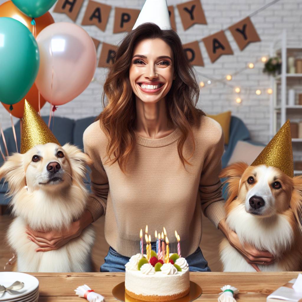 1) Birthday AI Generated Card - woman with 2 dogs (2abc5)