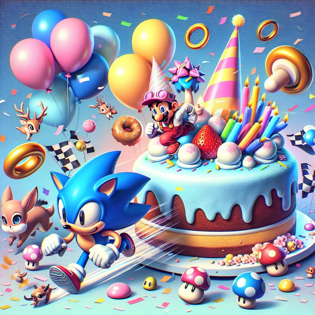 2) Birthday AI Generated Card - Sonic, Mario, Among us, and Muntjac (5b426)