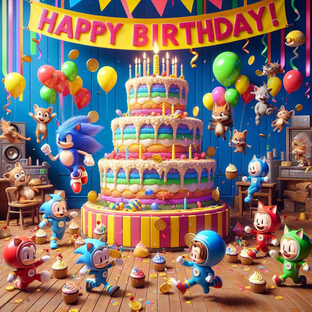 1) Birthday AI Generated Card - Sonic, Mario, Among us, and Muntjac (e009b)