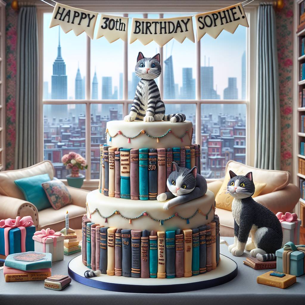1) Birthday AI Generated Card - Tabby cat, Black and white cat, New York, Reading, Taylor Swift, 30 birthday, Niece, Sophie, and Harry Potter (2ef33)