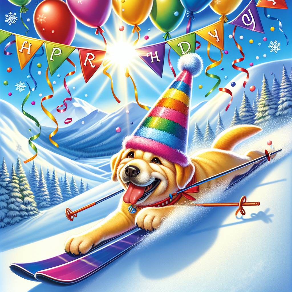 1) Birthday AI Generated Card - Skiing, Yellow labrador, and 40th birthday  (4964a)