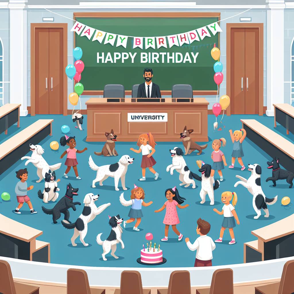 4) Birthday AI Generated Card - Univerity, Dogs, and Children