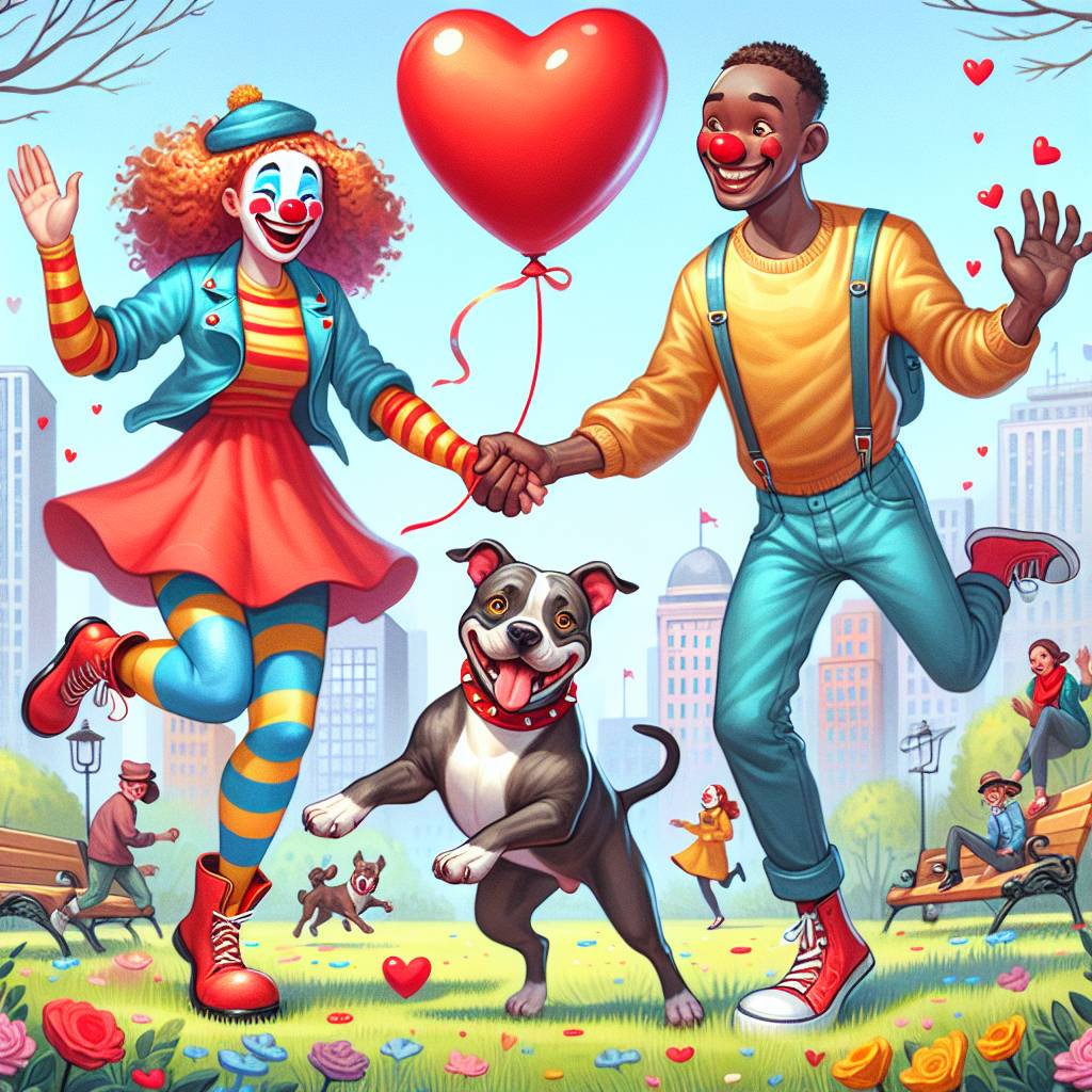 1) Valentines-day AI Generated Card - Clowns, Staffordshire bull terrier , and Love (ca9d4)