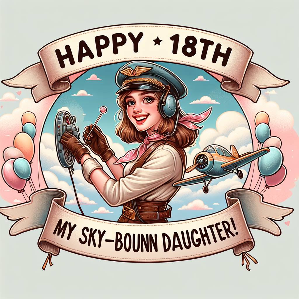 1) Birthday AI Generated Card - 18th birthday, Daughter, and Wants to be an airline pilot (d18af)