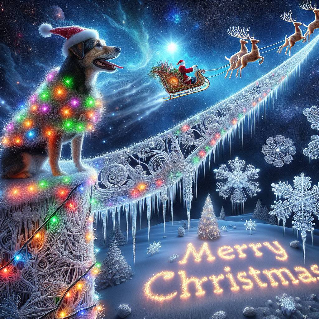 4) Christmas AI Generated Card - Climbing, Dog, Snow, and Santa (d6388)