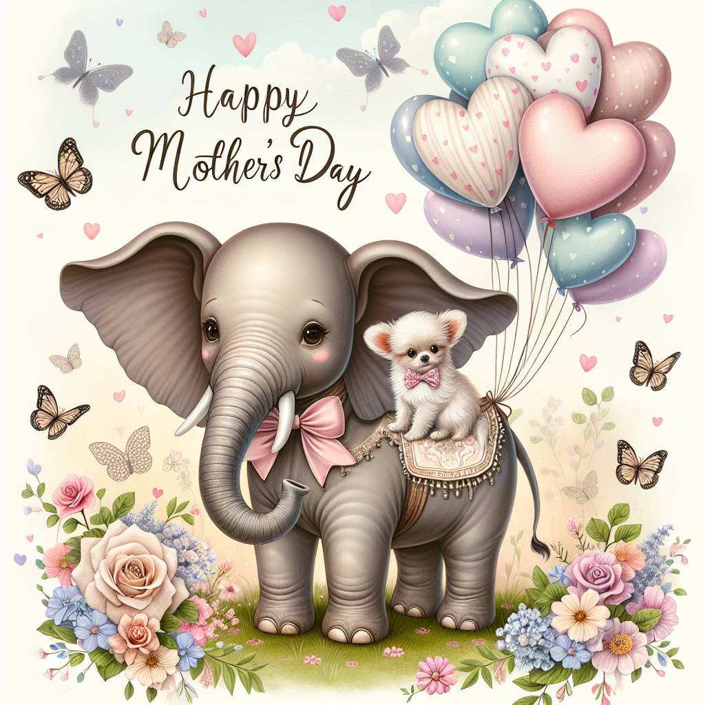 1) Mothers-day AI Generated Card - Chihuahua , and Elephant  (faa6d)