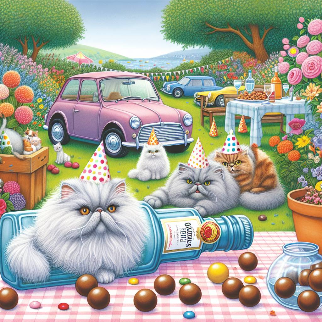 1) Birthday AI Generated Card - Persian cats, Gin , Cars, Flowers, and Maltesers (e57af)