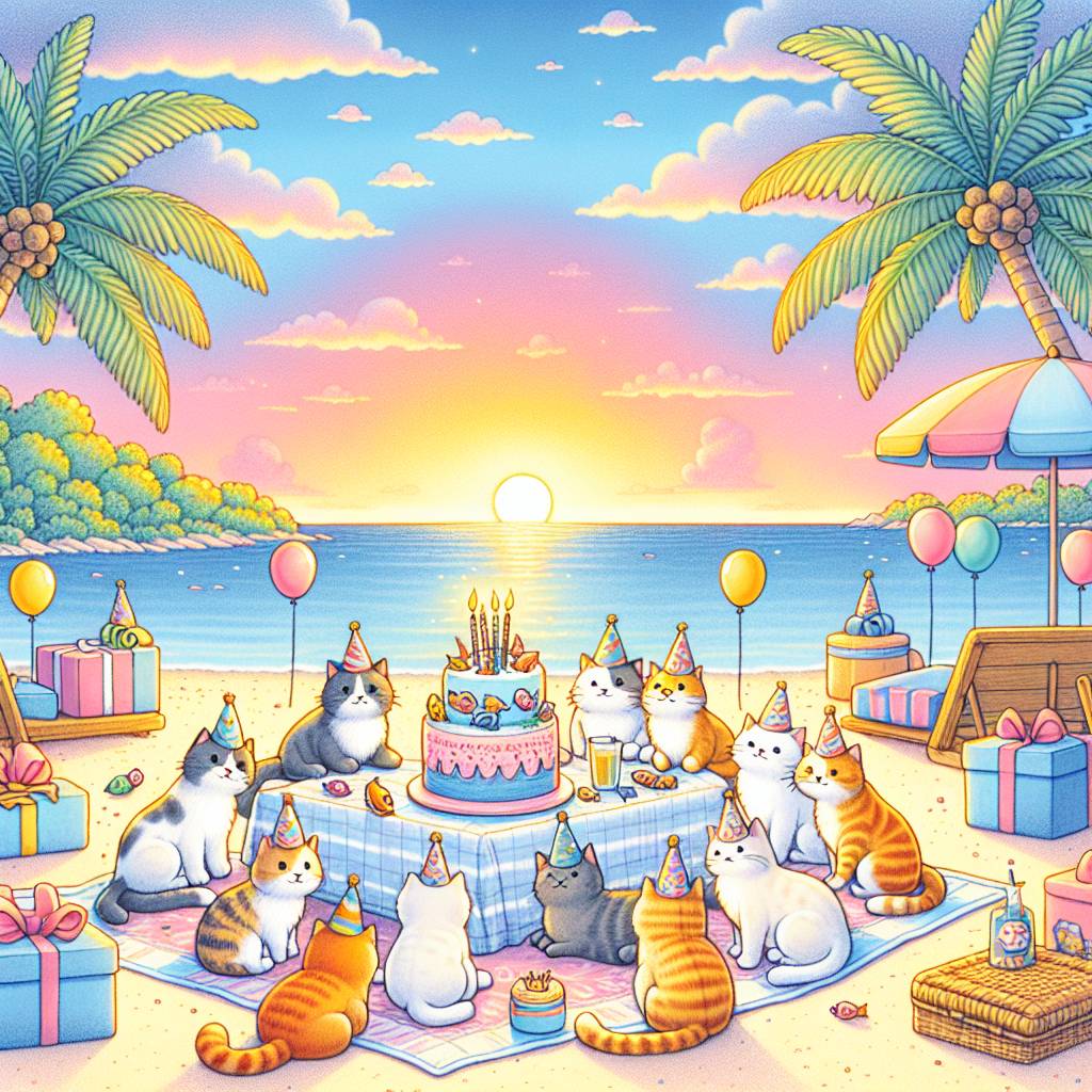 2) Birthday AI Generated Card - Cats, and Beach (3ca8d)