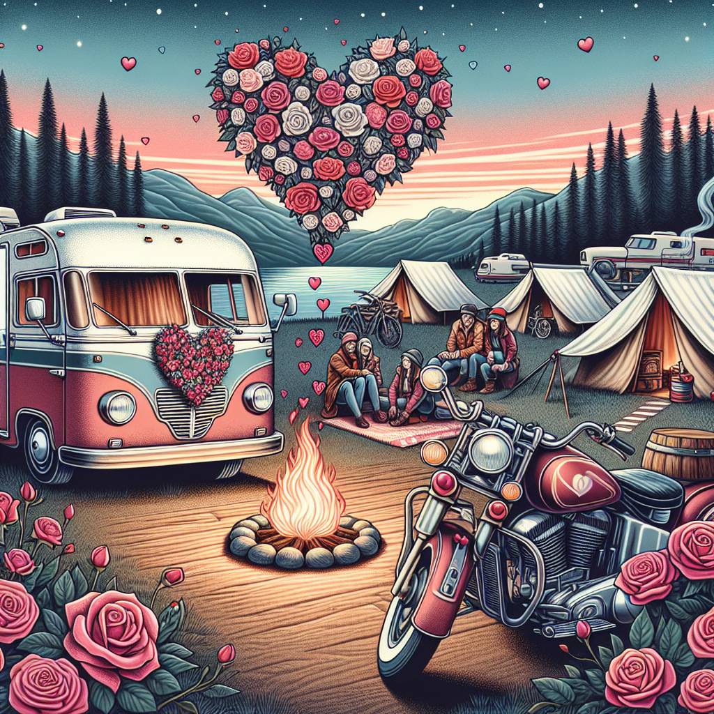 2) Valentines-day AI Generated Card - Motorhome , Campsites , and Motorbike  (ddae4)