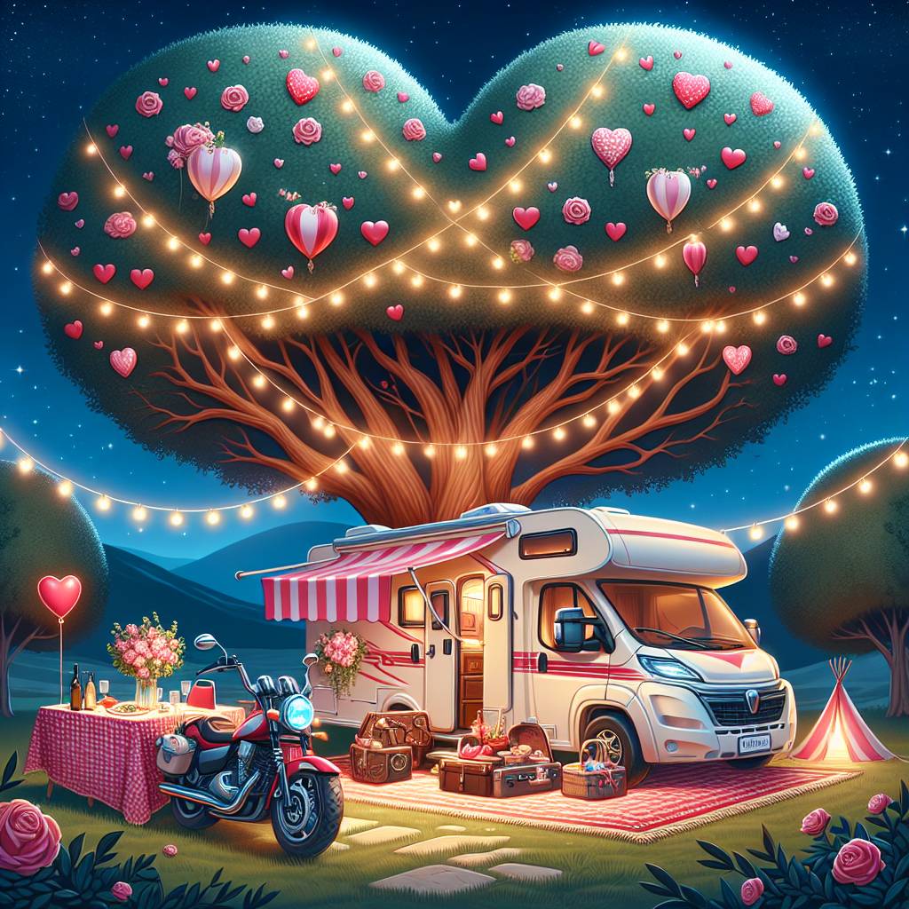 1) Valentines-day AI Generated Card - Motorhome , Campsites , and Motorbike  (6f5a6)