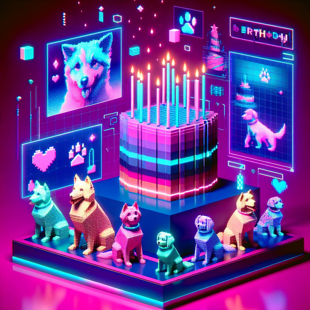 1) Birthday AI Generated Card - Cyberpunk , and Dogs (acea2)