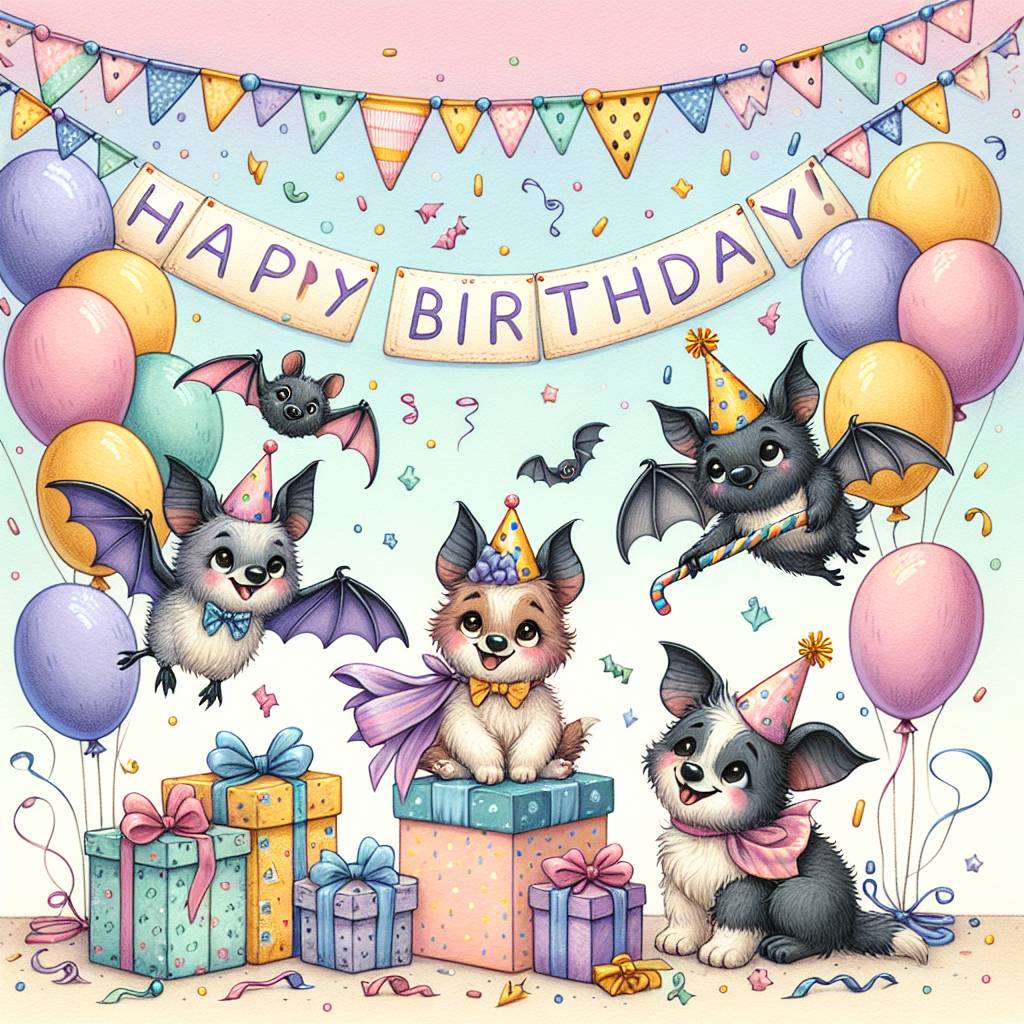 1) Birthday AI Generated Card - Bats, and Dogs (95d34)
