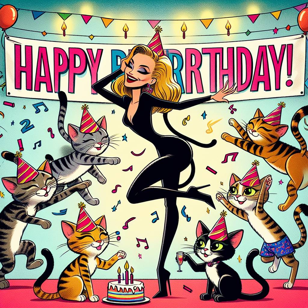 1) Birthday AI Generated Card - Cats , Running , and Taylor Swift  (9a268)