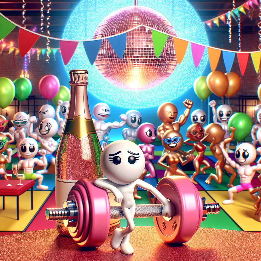 1) Birthday AI Generated Card - Gym, Prosecco, and Dancing (d297c)