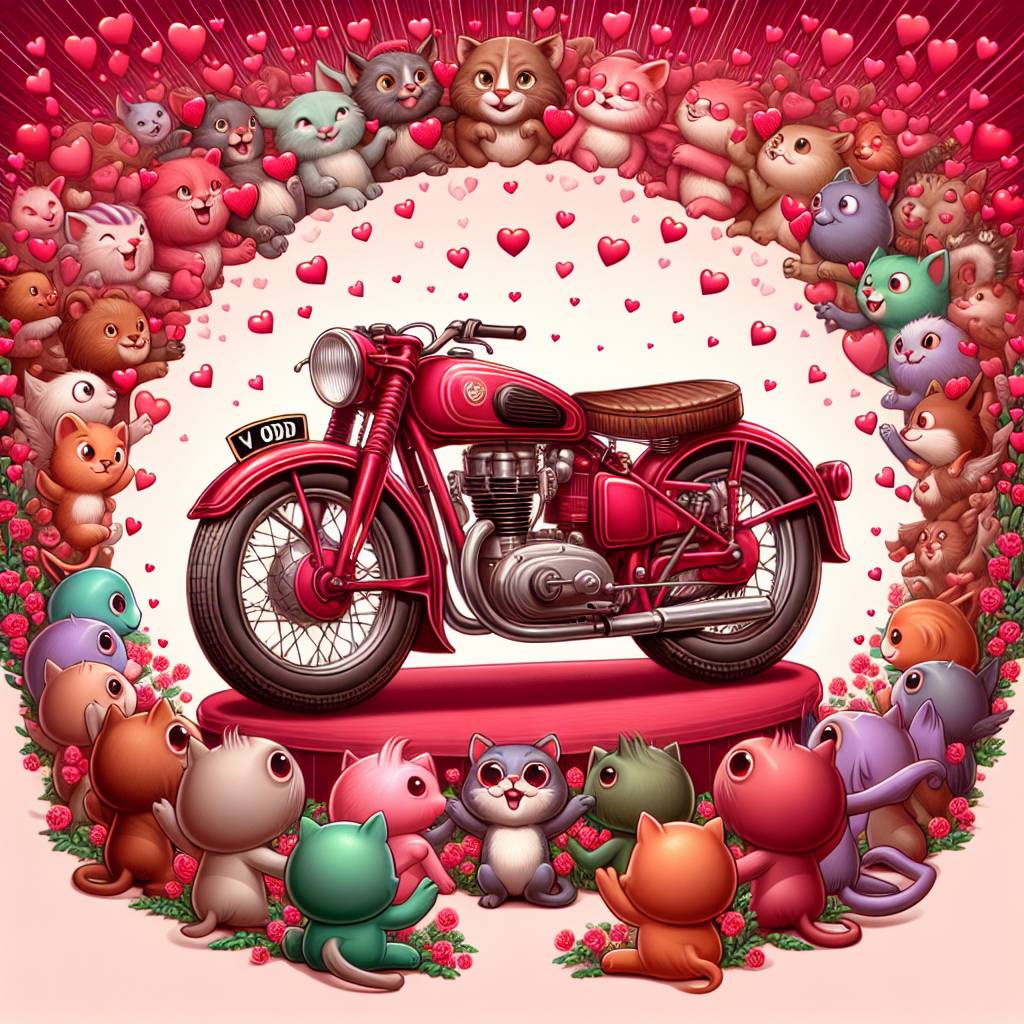 1) Valentines-day AI Generated Card - Red Harley Davidson motorbike, and Registration V2 ODD (4fea3)