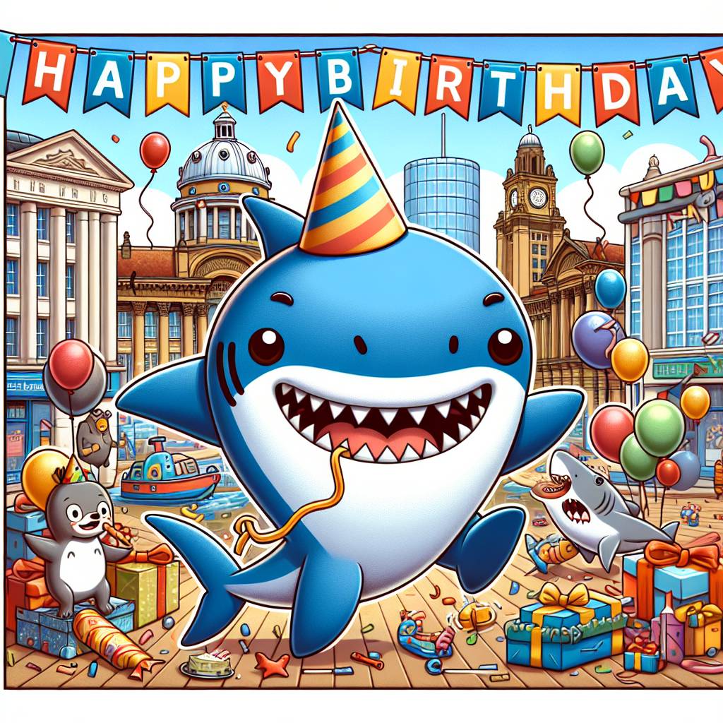 2) Birthday AI Generated Card - Shark, Running, and Birmingham  (cfa61)