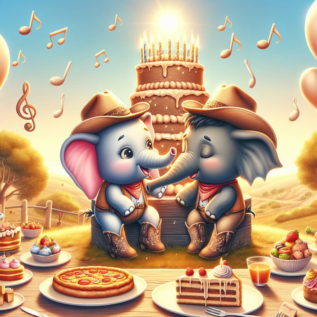 1) Birthday AI Generated Card - Gozo, Eeyore, Dumbo, Country music , Cowboys, Cake, Pizza, and Sweets (32430)