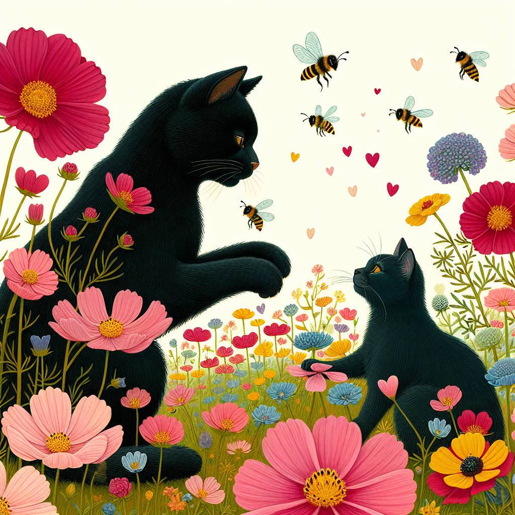 2) Valentines-day AI Generated Card - Big and small black cats, Bees, and Easedale (3c0b8)