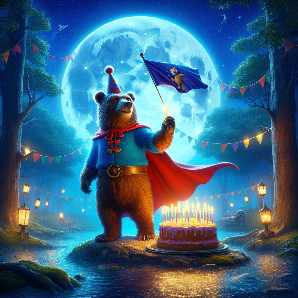 2) Birthday AI Generated Card - Superman, Grizzly bear, and Full moon (3cd07)