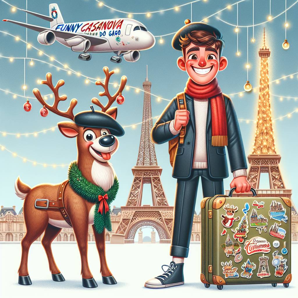 1) Christmas AI Generated Card - Travel to France, Student, Paris, Disney, and Airplane  (dee9b)