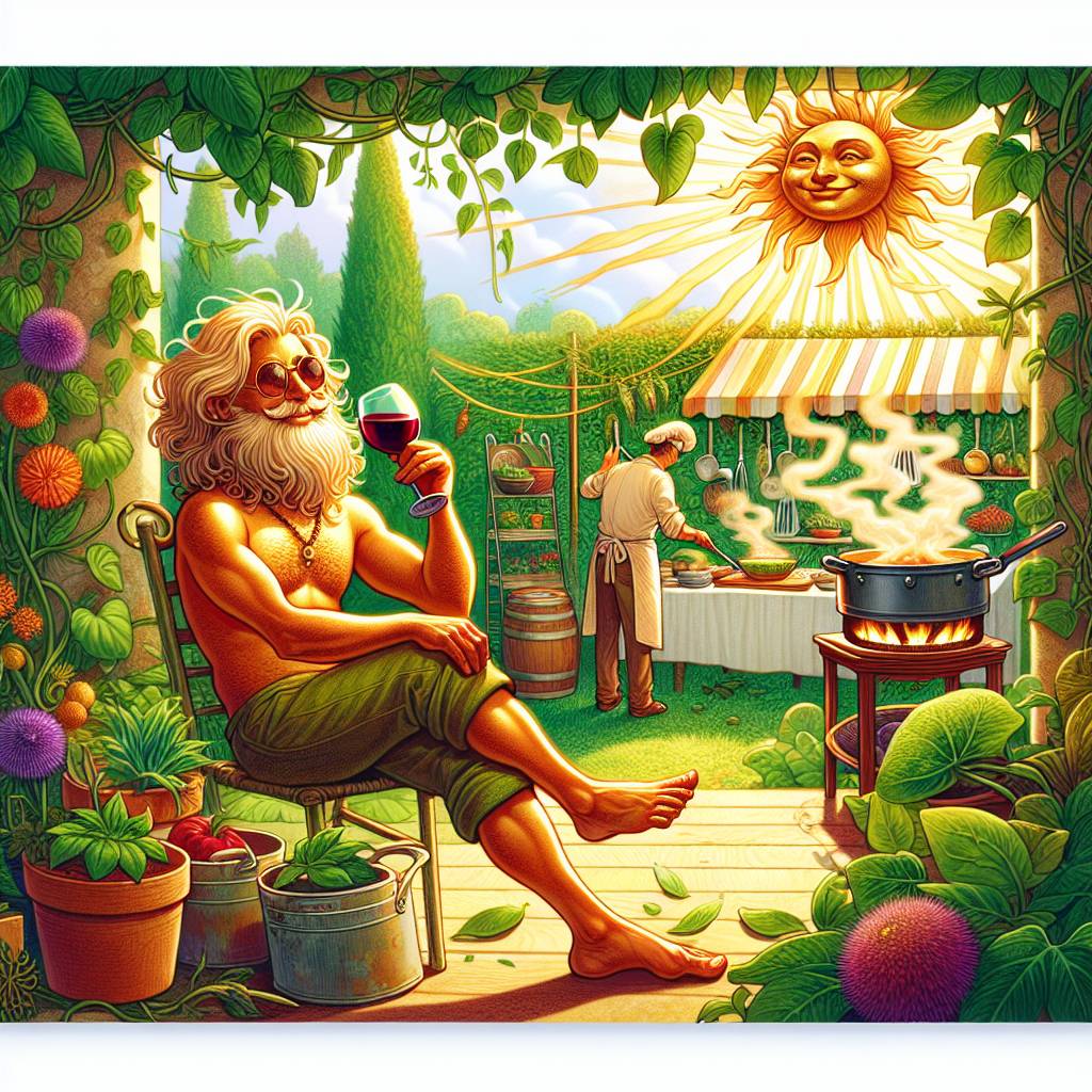 2) Birthday AI Generated Card - Relaxing in the sun with a glass of red wine, Gardening , and Cooking (93c82)