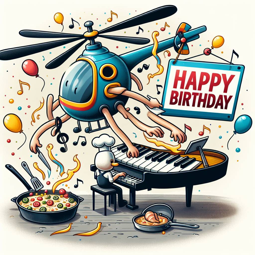 2) Birthday AI Generated Card - Helicopter , Cooking, Piano, Jazz, and Happy Birthday  (7dc9f)