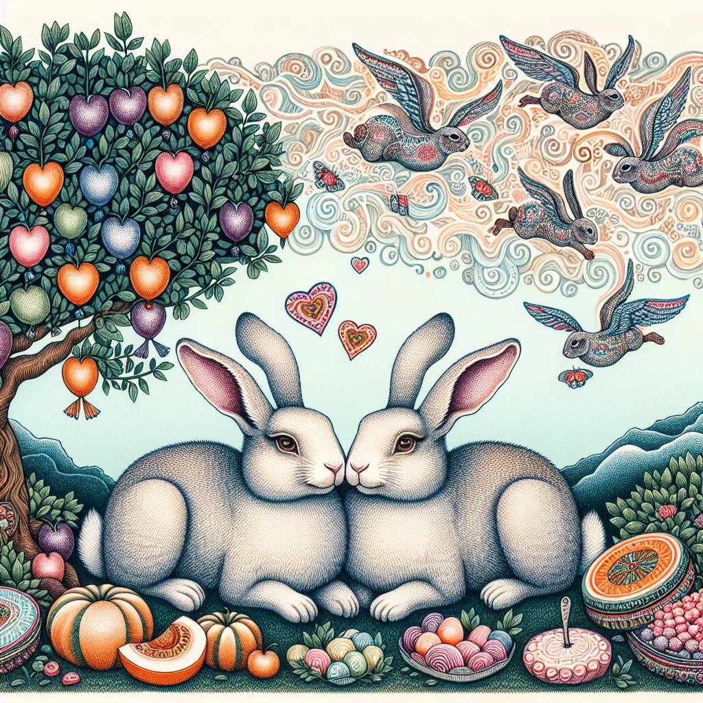 1) Anniversary AI Generated Card - Himalayan rabbit, Love, Skulls, Sweets, and Trees (ce812)
