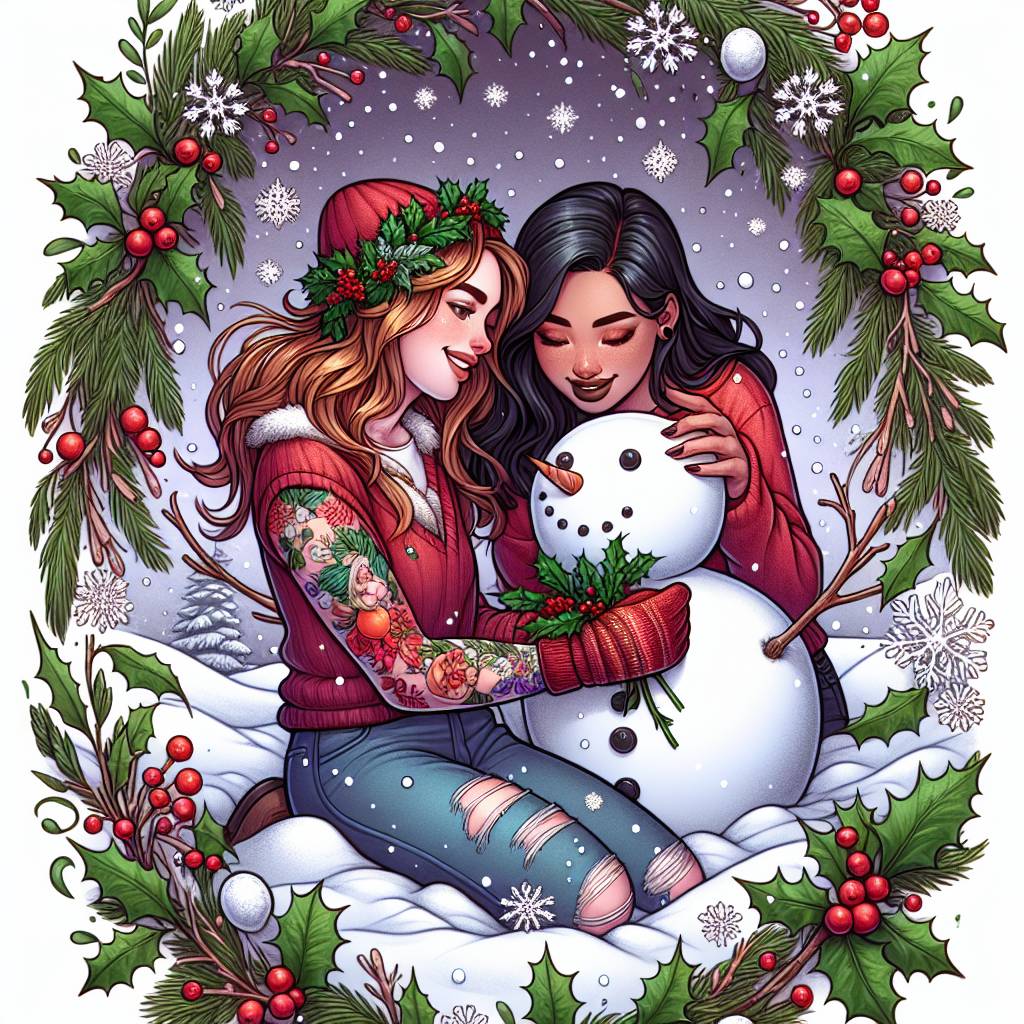 1) Christmas AI Generated Card - Tattoo, and Girlfriend (02907)