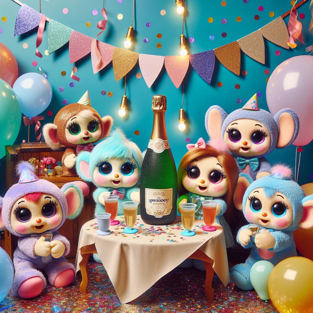 1) Birthday AI Generated Card - Tots TV, and Champagne (e83fb)