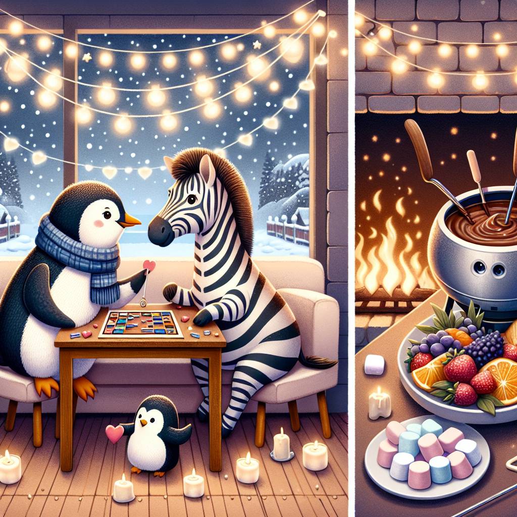1) Anniversary AI Generated Card - Boardgames , Chocolate , Penguins , and Zebras  (e9288)
