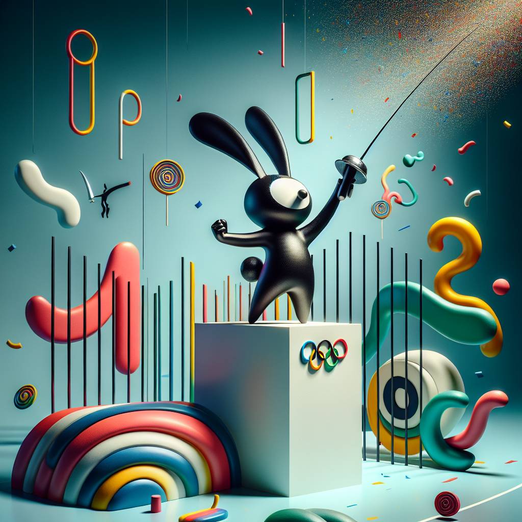 1) Congratulations AI Generated Card - Black rabbit with white nose, Fencing , and Olympic games (4bcd8)