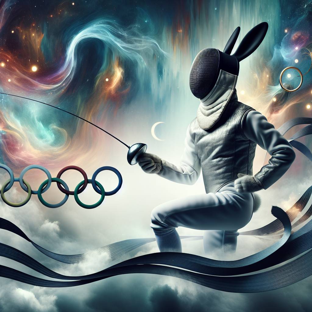 2) Congratulations AI Generated Card - Black rabbit with white nose, Fencing , and Olympic games (da53f)