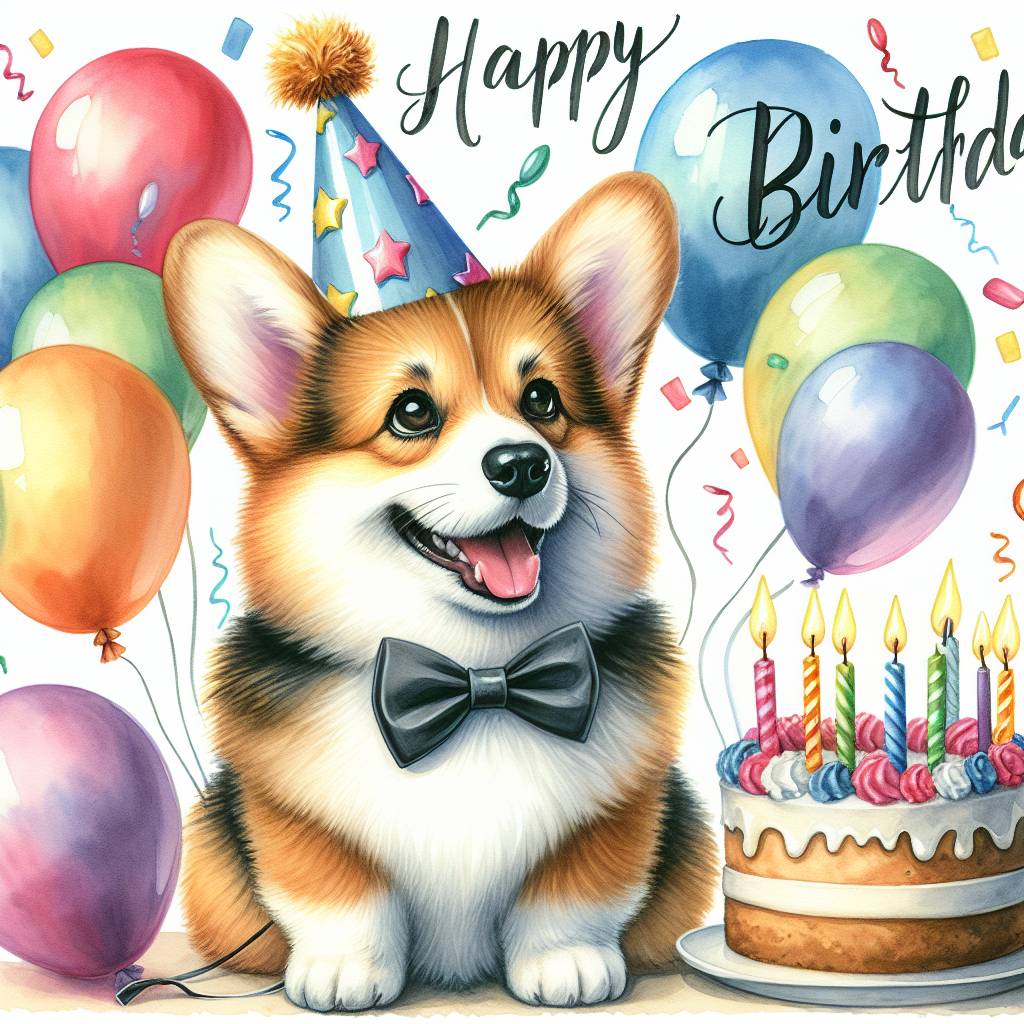 1) Birthday AI Generated Card - Pembroke Welsh Corgi   (690be)