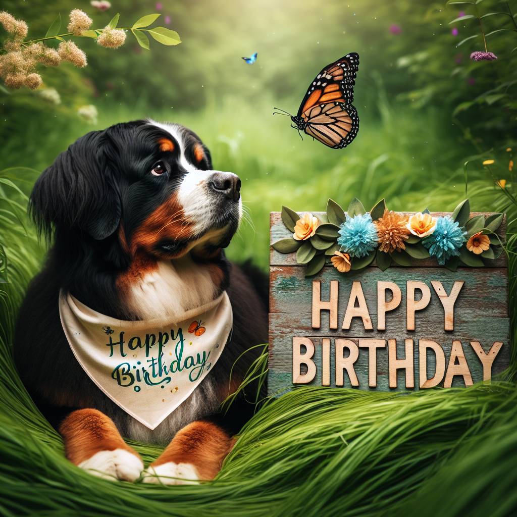 4) Birthday AI Generated Card - Bernese Mountain Dog   (1873c)