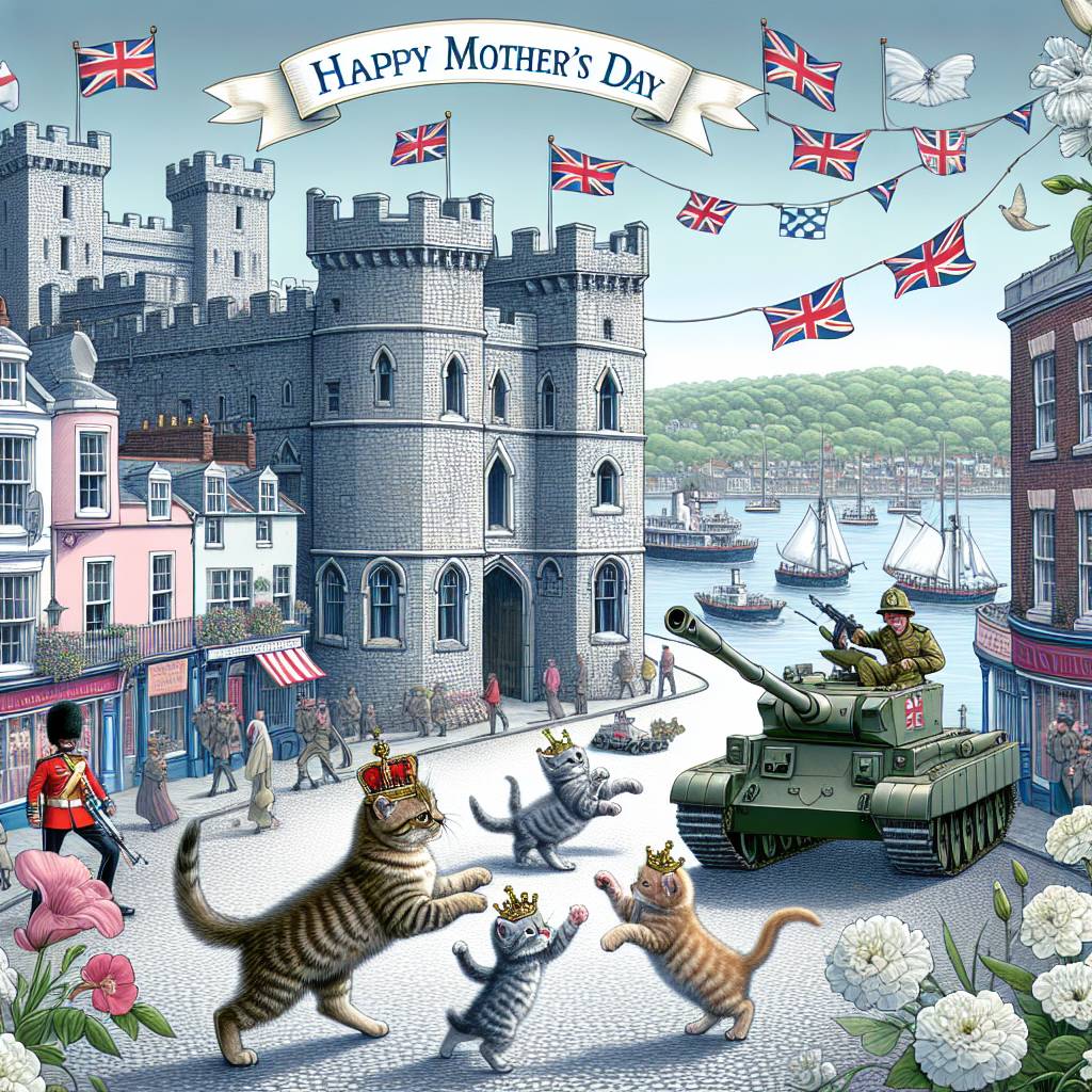 1) Mothers-day AI Generated Card - Cats, Portsmouth, British monarchy , Military, and Castle (f06b1)